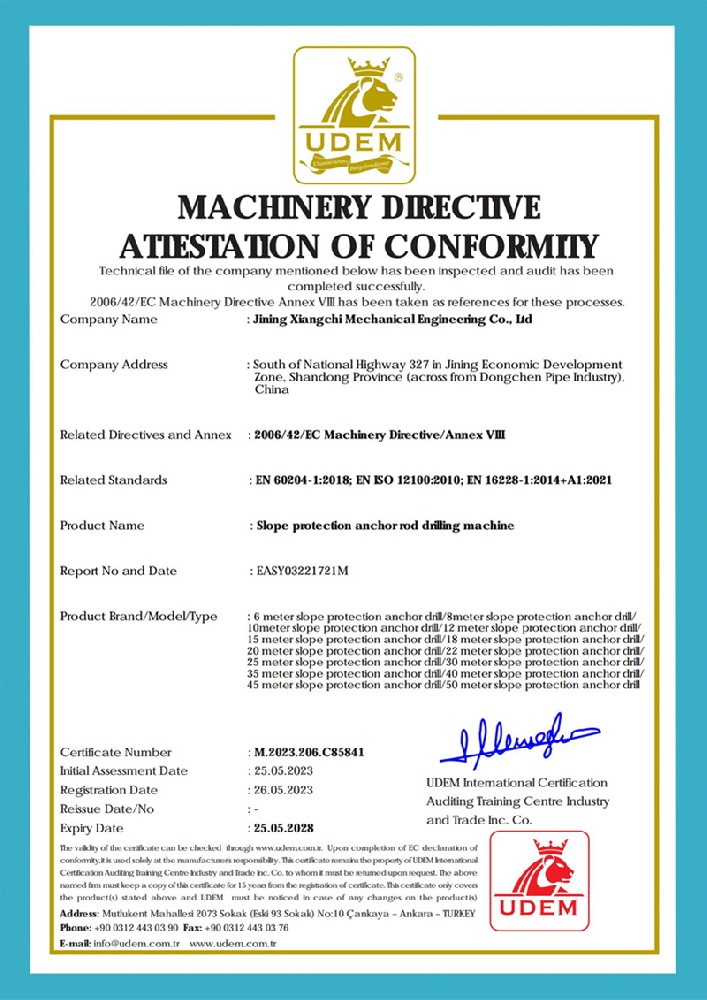 CE certification for slope protection anchor drill